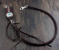 Cool Leather Mens Braided Wallet Chain Pants Chain with Belt Loop for Men