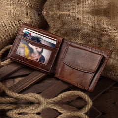 Brown Mens Leather Slim Small Wallet Bifold billfold Wallet for Men