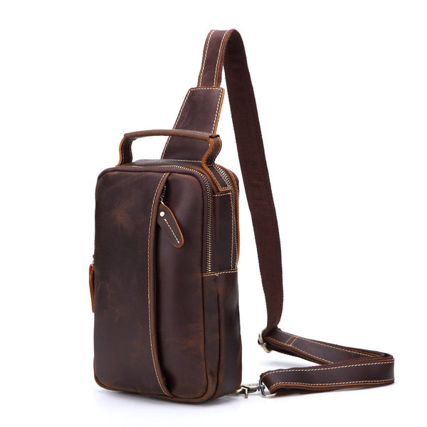 Leather Sling Bag for Men Vintage One Shoulder Backpack Crossbody Sling Bag For Men