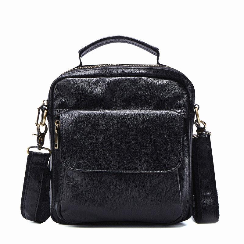 Black Leather Small Side Bag Handbag Messenger Bag Vertical Shoulder Bag For Men