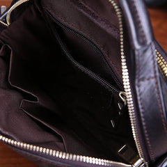 Black Leather Small Side Bag Handbag Messenger Bag Vertical Shoulder Bag For Men