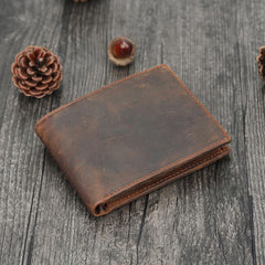 Vintage Brown Mens Leather Small Wallet Trifold billfold Wallet for Men