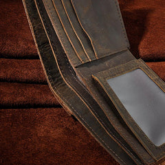 Vintage Brown Leather Bifold Mens Small Wallet billfold Bifold Wallet for Men