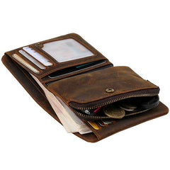 Vintage Brown Mens Leather Small Wallet billfold Bifold Wallet for Men