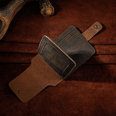 Vintage Brown Leather Bifold Mens Small Wallet billfold Bifold Wallet for Men