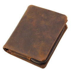 Vintage Brown Mens Leather Small Wallet billfold Bifold Wallet for Men