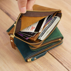 Leather Small Mens Wallet Zipper billfold Front Pocket Wallet Card Wallet Small Wallet for Men