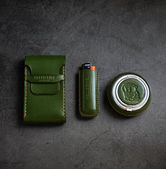 Green Leather&Stainless Steel Portable Ashtray Travel Mens Ashtray Pocket Cute Around Ashtray for Men