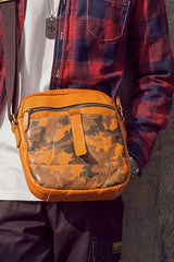 Yellow Cool Leather Mens Camouflage Vertical Side Bag Small Messenger Bags Casual Bicycle Bags for Men