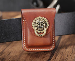 Cool Brown Leather Mens Zippo Lighter Case Holster Standard Zippo Lighter Holder with Belt Clip For Men