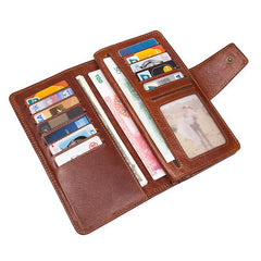 Brown Leather Long Wallet for Men Bifold Long Wallet Brown Multi-Card Wallet For Men