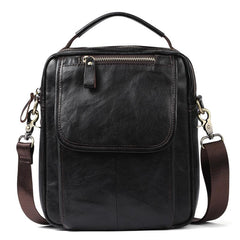 Men Leather Black Small Handbag Vertical Messenger Bag Side bag For Men