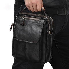 Men Leather Black Small Handbag Vertical Messenger Bag Side bag For Men