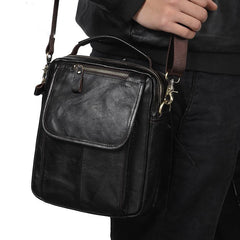Men Leather Black Small Handbag Vertical Messenger Bag Side bag For Men