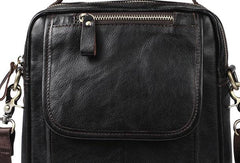 Men Leather Black Small Handbag Vertical Messenger Bag Side bag For Men