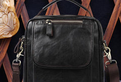 Men Leather Black Small Handbag Vertical Messenger Bag Side bag For Men