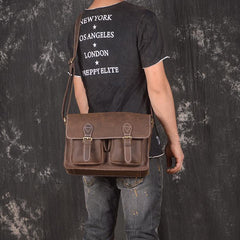 Men Leather Brown Messenger Bag Vintage Crossbody Bag Side Bag for men