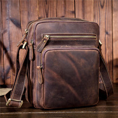 Men Leather Small Messenger Bag Cool Vintage Small Vertical Shoulder Bag for men