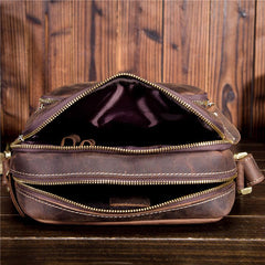 Men Leather Small Messenger Bag Cool Vintage Small Vertical Shoulder Bag for men