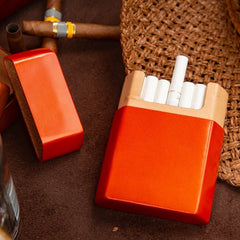 Handmade Leather Mens 15pcs Cigarette Cases Brown Leather Cigarette Box for Men