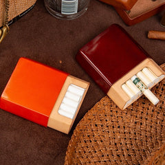 Handmade Leather Mens 15pcs Cigarette Cases Coffee Leather Cigarette Box for Men