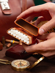 Handmade Leather Mens 15pcs Cigarette Cases Coffee Leather Cigarette Box for Men