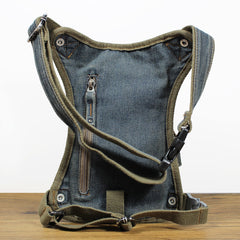 Blue Denim Thigh Bag Fanny Pack for Men Drop Leg Bag Blue Denim Mens Bum Bag Waist Bags