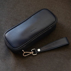 Khaki Leather Mens Leather 2pcs Tobacco Pipes Case Zipper Tobacco Pipe Cases for Men