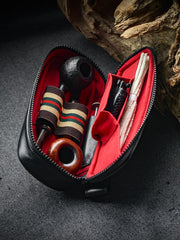 Khaki Leather Mens Leather 2pcs Tobacco Pipe Cases Zipper Tobacco Pipe Case for Men