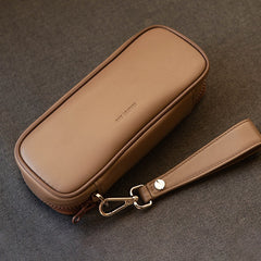 Black Leather Mens Leather 2pcs Tobacco Pipes Case Zipper Tobacco Pipe Cases for Men