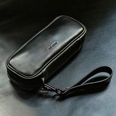 Black Leather Mens Leather 2pcs Tobacco Pipes Case Zipper Tobacco Pipe Cases for Men