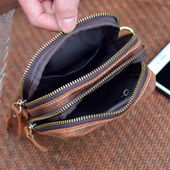 Mens Brown Leather Cell Phone Holster Belt Case Belt Pouch Small Side Bag for Men