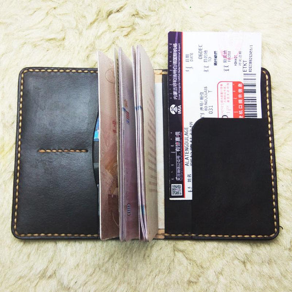 Mens Leather Slim Passport Wallets Coffee Leather Small Travel Wallet for Men