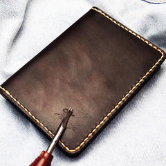 Mens Leather Slim Passport Wallets Coffee Leather Small Travel Wallet for Men