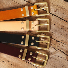 Mens Handmade Leather Belts Mens Brass Minimalist Leather Belts for Men