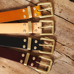 Mens Handmade Black Leather Belt Mens Brass Minimalist Leather Belts for Men