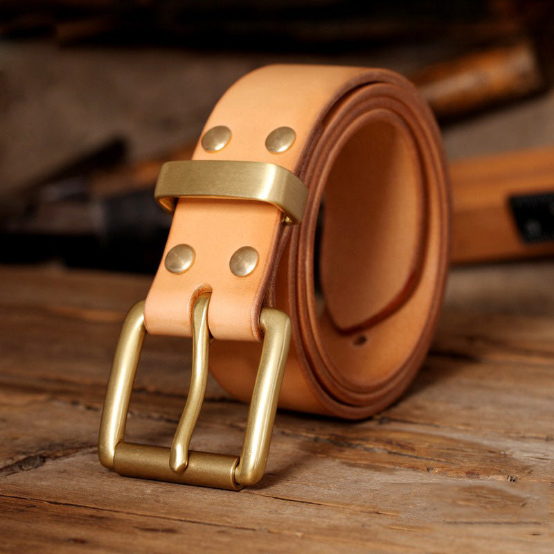 Mens Handmade Leather Belts Mens Brass Minimalist Leather Belts for Men