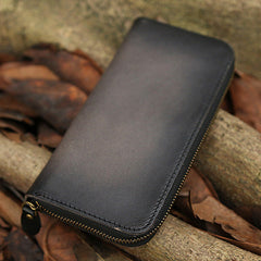 Around Zip Brown Leather Long Wallet Mens Minimalist Zipper Clutch Wallet for Men