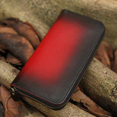 Around Zip Red Leather Long Wallet Mens Minimalist Zipper Clutch Wallet for Men