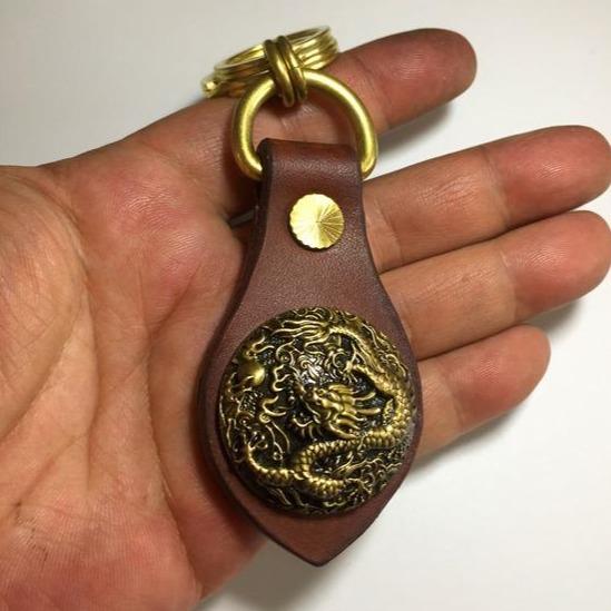 Moto Leather Brass Keyrings Biker KeyChain Dragon Leather Keyring Moto Key Holders Key Chain Key Ring for Men