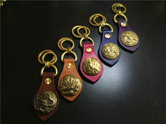 Moto Leather Brass Keyrings Biker KeyChain Dragon Leather Keyring Moto Key Holders Key Chain Key Ring for Men