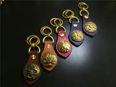 Moto Leather Brass Keyrings Biker KeyChain Chinese Dragon Leather Keyring Moto Key Holders Key Chain Key Ring for Men