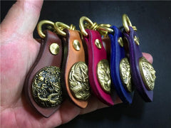 Moto Leather Brass Keyrings Biker KeyChain Dragon Leather Keyring Moto Key Holders Key Chain Key Ring for Men