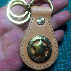 Moto Leather&Brass Keyrings Biker KeyChain Flower Leather Keyring Beige Moto Key Holders Key Chain Key Ring for Men