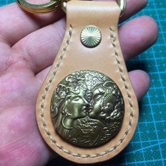 Moto Leather&Brass Keyrings Biker KeyChain Mahākāla Leather Keyring Beige Moto Key Holders Key Chain Key Ring for Men