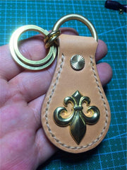 Moto Leather&Brass Keyrings Biker KeyChain Ganesha Leather Keyring Beige Moto Key Holders Key Chain Key Ring for Men