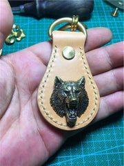 Moto Leather&Brass Keyrings Biker KeyChain Ganesha Leather Keyring Beige Moto Key Holders Key Chain Key Ring for Men