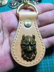 Moto Leather&Brass Keyrings Biker KeyChain Flower Leather Keyring Beige Moto Key Holders Key Chain Key Ring for Men