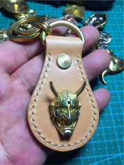 Moto Leather&Brass Keyrings Biker KeyChain Ganesha Leather Keyring Beige Moto Key Holders Key Chain Key Ring for Men