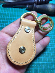 Moto Leather&Brass Keyrings Biker KeyChain Flower Leather Keyring Beige Moto Key Holders Key Chain Key Ring for Men
